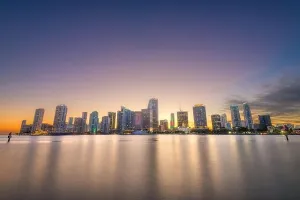 Miami Downtown Skyline Print Across Biscayne Bay at Twilight