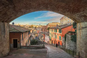 Prints of Perugia, Italy on the medieval Aqueduct Street in the morning Landscapes Prints: Perugia Italy Medieval Aqueduct Street Morning Print