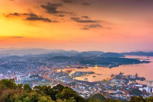 Street Art Prints: Sasebo Downtown City Skyline Print