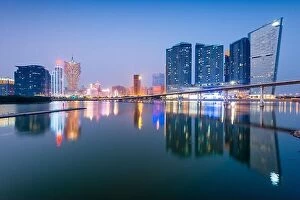 Images Dated 12th October 2012: Macau, China cityscape at twilight on Nam Van Lake.