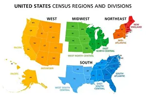 United States Census Regions and Divisions Map Print