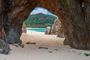Images Dated 15th November 2012: okashiki Island, Okinawa, Japan at Aharen Beach and the natural stone arch.