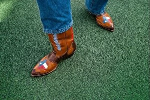 Images Dated 10th October 2007: A Texan displays his pride of the lone star state with his custom cowboy boots.