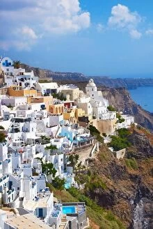 Images Dated 16th June 2011: Thira (capital city of Santorini) - village situated on the cliff, Santorini Island, Cyclades Greece
