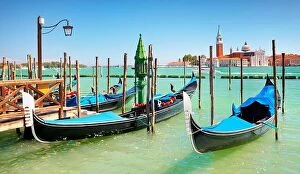 Images Dated 11th August 2012: Venetian viewpoint - gondola on Grand Canal and San Giorgio Maggiore church, Venice, Italy, UNESCO