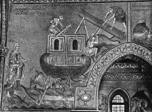The construction of Noah's Ark, scene from the stories of Genesis, part of the cycle of mosaics located in the central nave of the Cathedral of Monreale