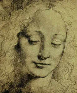Youth's head; drawing, Leonardo da Vinci, (School of), Gabinetto dei Disegni e delle Stampe, Uffizi Gallery, Florence