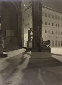 Prints of Loggia Orcagna by night, Florence; photograph exhibited at the V Roman Festival of Photographic Art 10-22 June 1941 Florence Piazza della Signoria Sculptural Group Mannerism Florence Prints: Loggia Orcagna by night, Florence; photograph exhibited at the V Roman Festival of Photographic Art 10-22 June 1941
