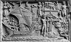 Images Dated 20th February 2012: Merchant ship in the port of Ostia, relief, Museum of Villa Torlonia, Rome
