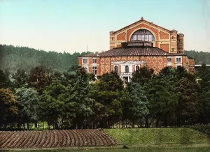 Theatres Prints: Richard Wagner Theatre in Bayreuth, Germany, rounded by a wood