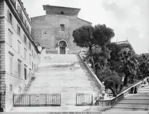 Animated view of the staircase and of the facade of the Church of St. Maria in Aracoeli in Rome