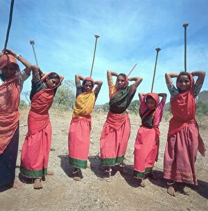 Images Dated 4th June 2007: Timpany Dance, dance to invoke a good harvest, on the outskirts of the village of Gujarat