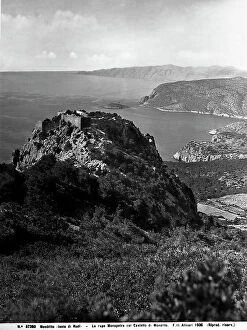 Greece Collection: View of Montopetra cliffs with the Monolito Castle on the island of Rodi