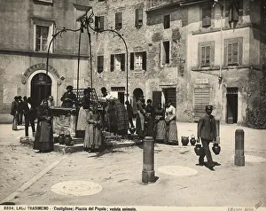 Prints of View with people of the Piazza del Popolo, Castiglione del Lago Castiglione del Lago Piazza del Popolo. Date of Photograph:1890 ca Pop Art Prints: View with people of the Piazza del Popolo, Castiglione del Lago