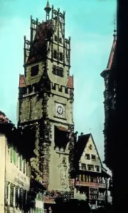 Print of the medieval Schwabentor in Freiburg, circa 1910