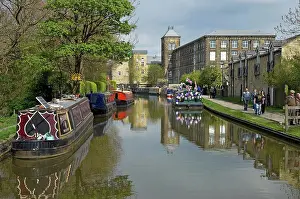 Prints of England, North Yorkshire, Skipton. Narrow boats on the Leeds and Liverpool canal near Skipton Leeds Prints: Skipton Narrow Boats Print