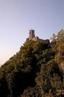 Prints of Europe, San Marino. Torre Guaita, the oldest of the three towers on Monte Titano overlooking the city San Marino Prints: San Marino Print: Torre Guaita Tower