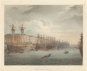 London River Thames Scene Prints: West India Docks Print John Bluck Active 1791-1831