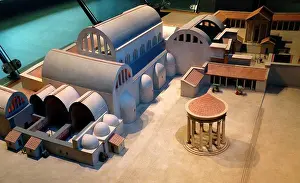 Prints of Model of the Roman Baths in Bath, Somerset, England. The Baths date from 60-70 AD and the bathing complex was gradually built up over the next 300 years Bath Prints: Print of Roman Baths Model in Bath, Somerset