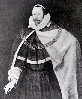 Prints of Sir Edward Coke 1552-1634. Leading politician and jurist in Elizabethan and Jacobean eras. Speaker in the house of commons 1592-1593 Politic Prints: Sir Edward Coke Print, 1634 Portrait