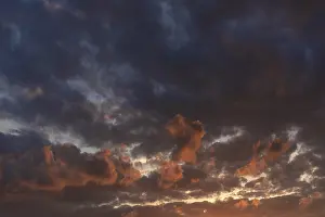German Cloudy Sky Prints: Abned sky with reddish clouds, Thuringia, Germany