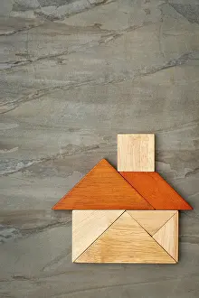 Chinese Prints: Tangram House Print Against Slate Rock Background