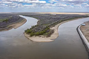 Kazakhstan Prints: Aerial Print of Lower Ural River, Kazakhstan