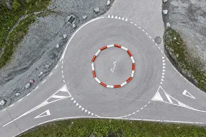 Switzerland Prints: Aerial Top-Down View of Roundabout Print, Grand Dixence Dam