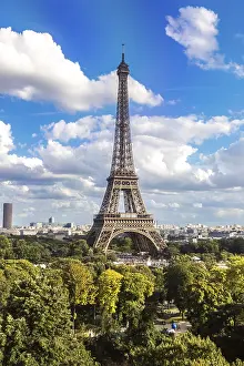 France Prints: Aerial View of Eiffel Tower Print, Summer Paris