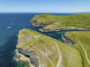 Port Isaac Prints: Aerial View of Port Quin with Doyden Castle Print, Cornwall, England