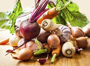 Orange Root Vegetables Prints: Assorted types of root vegetables