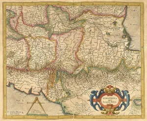 Southern Europe Maps Prints: Atlas, map from 1623, Romandiola
