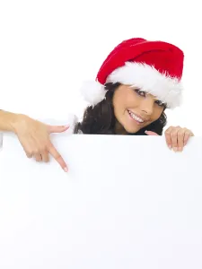 Sign Prints: Beautiful Christmas Woman in Santa Hat Print