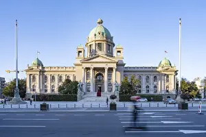 Prints of Belgrade, Serbia. April 23rd 2026. House of the National Assembly of the Republic of Serbia. The National Assembly exercises supreme legislative power Serbia Prints: Print of Belgrade, Serbia: National Assembly Building