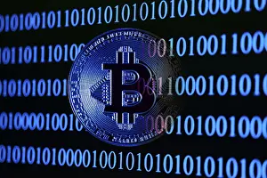 Cryptocurrency Symbol Prints: Bitcoin with binary code