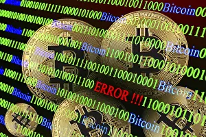 Data Transmission Prints: Bitcoin, binary code with lettering Error