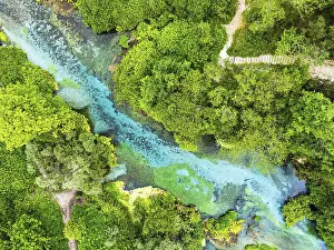 Albania Prints: Top Down Print of The Blue Eye from a Drone, Albania