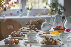Empty Breakfast Table Scene Prints: Breakfast table with Easter eggs