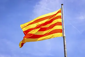Prints of Catalan flag waving in the wind, Barcelona, Catalonia, Spain Barcelona Prints: Catalan Flag Print, Barcelona, Spain