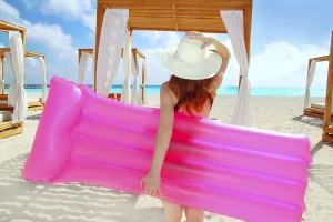 Woman In Swimsuit Prints: Floating lounge pink girl in gazebo caribbean tropical beach Mexico