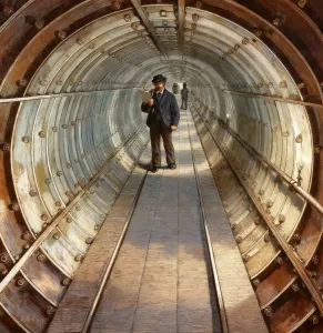 London Underground History Prints: The Tower Subway in 1870, a tunnel beneath the River Thames in central London