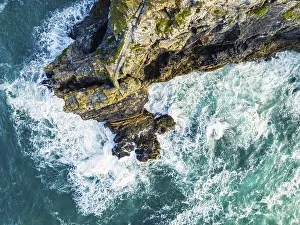Top Down View Prints: Top Down over Cliffs and Waves