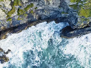 Steep Rocky Cliffs UK Prints: Top Down over Cliffs and Waves