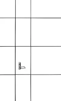 Uninhabited Entry Point Prints: Close-up of a rectangular interlocking door in the sunlight