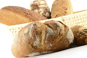 Breakfast Meal Ideas Prints: Composition with bread and rolls on kitchen table