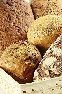 Breakfast Meal Setup Prints: Composition with bread and rolls on kitchen table