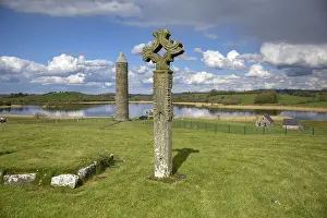 Prints of Cross in St. Mary's Augustinian Priory, Augustinian Monastery St. Mary, Devenish Island, Lough Erne, Fermanagh County, Northern Ireland, Great Britain Cross in St Fermanagh Prints: Cross in St. Mary's Augustinian Priory Print