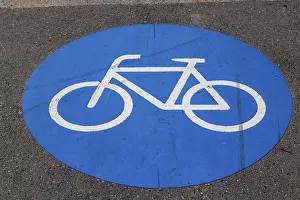 Bicycle Lane Pavement Prints: Cycle path marking on a pavement