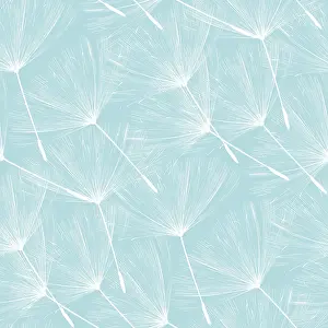 Seamless Floral Design Prints: Dandelions floating over blue, vector seamless pattern