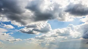 Deserted Daytime Scene Prints: Dramatic clouds and blue sky
